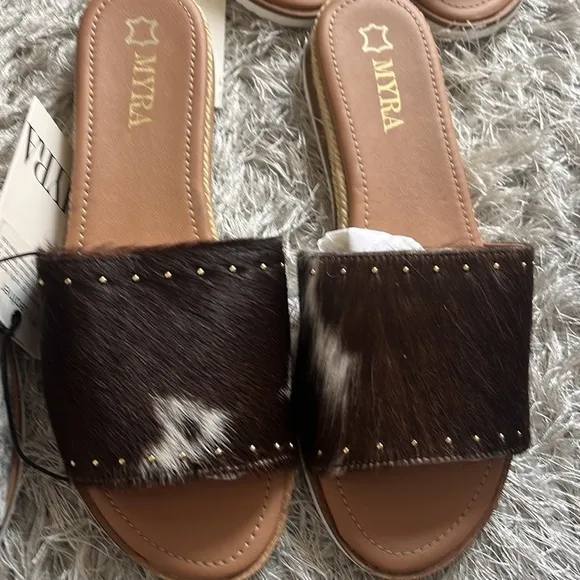 Myra hairon leather flats, each unique