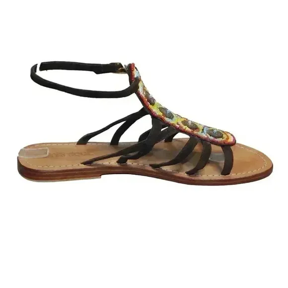 Mystique Beaded Gladiator Sandals Flats Ankle T-Strap Leather Women’s Size 7