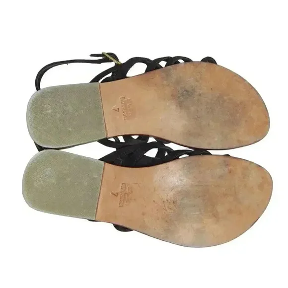 Mystique Beaded Gladiator Sandals Flats Ankle T-Strap Leather Women’s Size 7