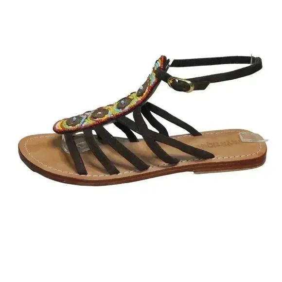 Mystique Beaded Gladiator Sandals Flats Ankle T-Strap Leather Women’s Size 7