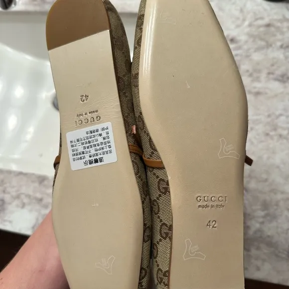 N0nautehntik Gucci Brown GG Canvas Horsebit Ballerina Flats- read description
