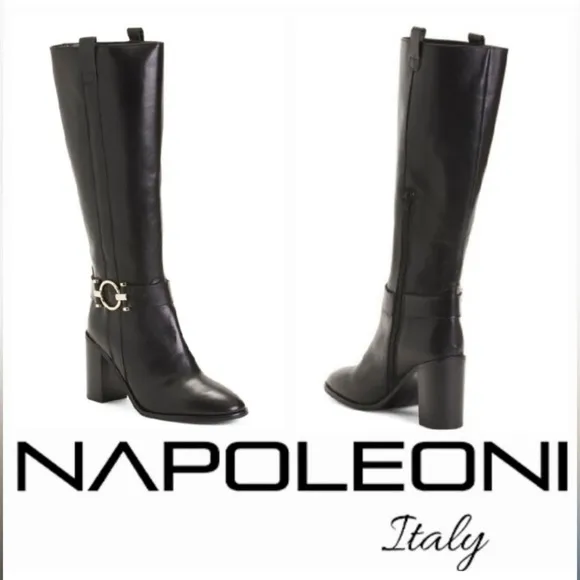 Napoleoni Made In Italy knee high Block Heel With Stap &amp; GoldHar…