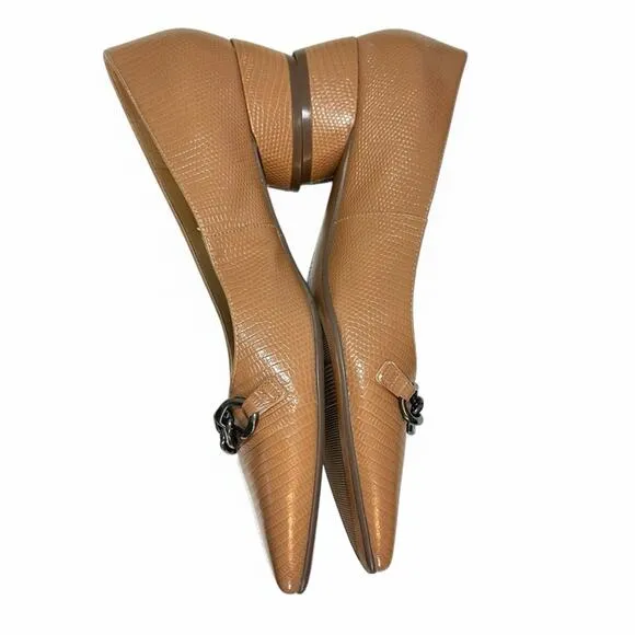 Naturalizer Becca Block Heel Flats in Tawny Lizard Neutral Office Comfort 11