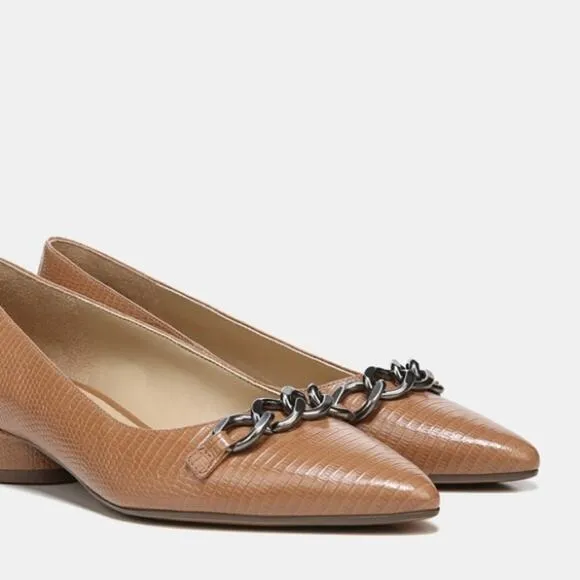 Naturalizer Becca Block Heel Flats in Tawny Lizard Neutral Office Comfort 11