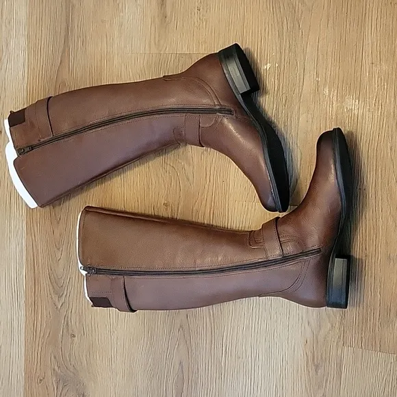 Naturalizer Jean Chocolate Full Zip Leather Knee-High Motorcycle Boots