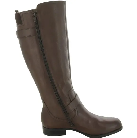 Naturalizer Jean Chocolate Full Zip Leather Knee-High Motorcycle Boots