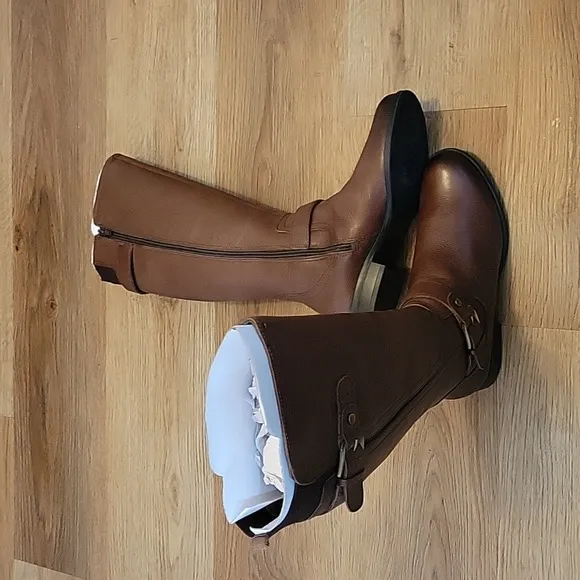 Naturalizer Jean Chocolate Full Zip Leather Knee-High Motorcycle Boots