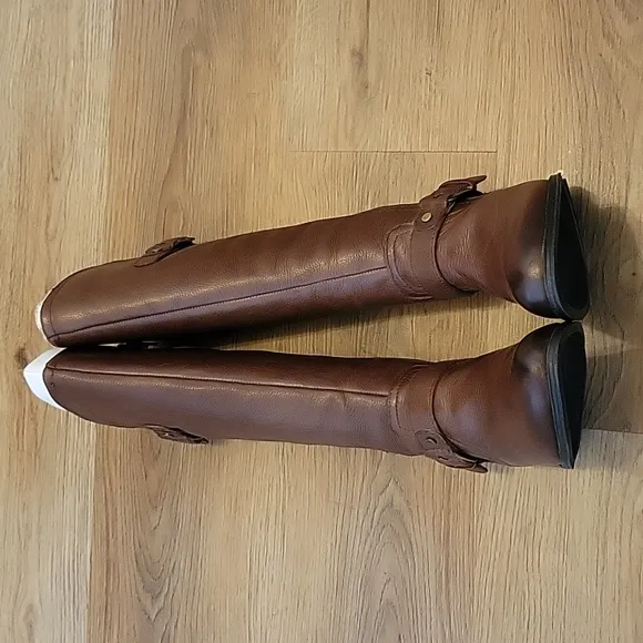 Naturalizer Jean Chocolate Full Zip Leather Knee-High Motorcycle Boots