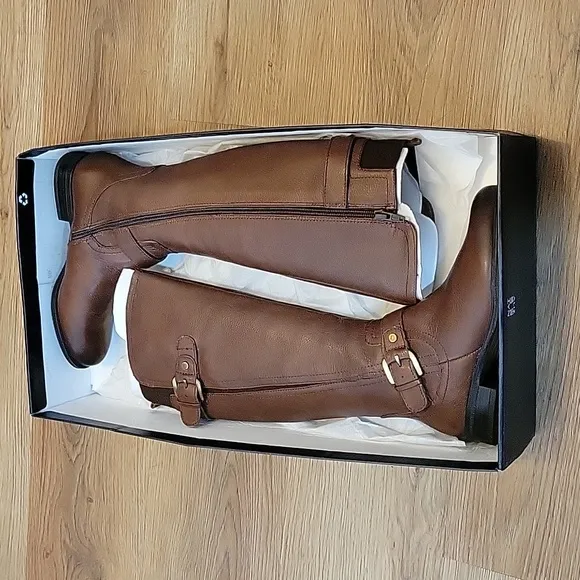 Naturalizer Jean Chocolate Full Zip Leather Knee-High Motorcycle Boots