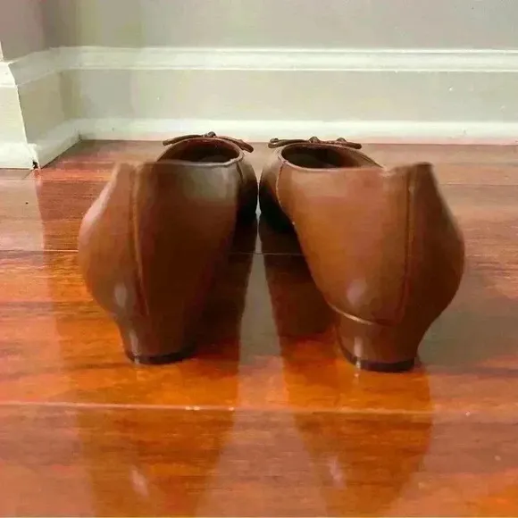 Naturalizer Vintage Women Size 8M Brown Leather Ballet With Bow Flat Small Heel