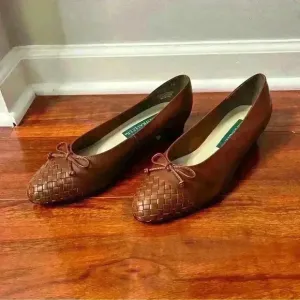 Naturalizer Vintage Women Size 8M Brown Leather Ballet With Bow Flat Small Heel