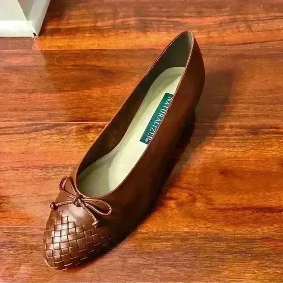 Naturalizer Vintage Women Size 8M Brown Leather Ballet With Bow Flat Small Heel