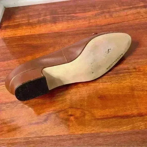 Naturalizer Vintage Women Size 8M Brown Leather Ballet With Bow Flat Small Heel