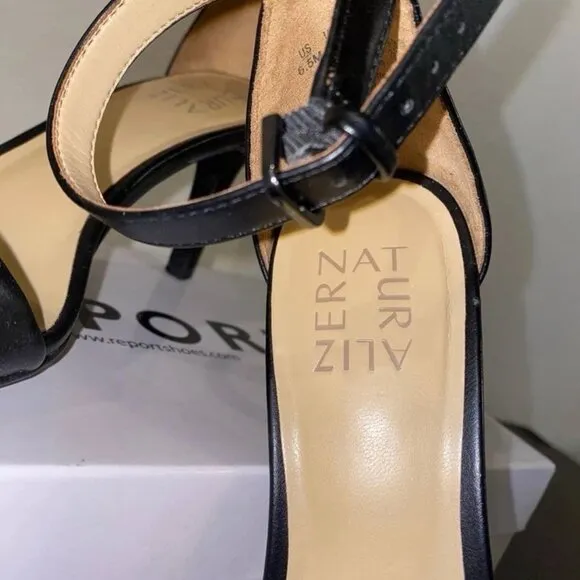 Naturalizer Womens Leah Black Open Toe Ankle Strap Dress Sandals Heels