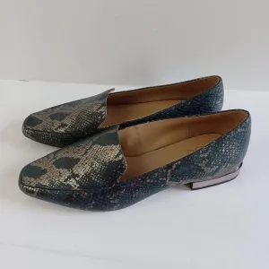 Naturalizer Womens Sz 11W Slip‎ On Loafer Flats Dark Snake Skin Career Casual