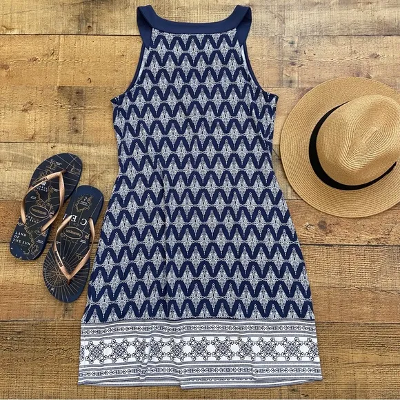 Navy   White Sleeveless Summer Dress, Excellent Condition