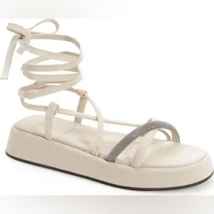 NEW $1,150~BRUNELLO CUCINELLI~Monili Crystal Ankle Tie Platform Sandals~8.5/9/39