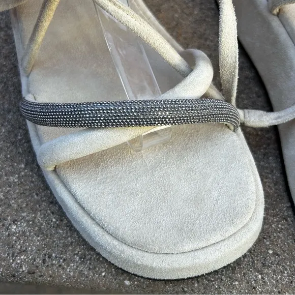 NEW $1,150~BRUNELLO CUCINELLI~Monili Crystal Ankle Tie Platform Sandals~8.5/9/39