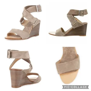 NEW $395! rag &amp; bone DAMIAN Wedge Size 39.5 Warm Gray Suede Leather Heels Sandal