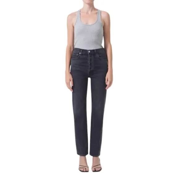 NEW AGOLDE high rise stovepipe jeans in metal
