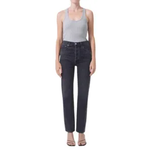 NEW AGOLDE high rise stovepipe jeans in metal