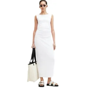 NEW ALLSAINTS Womens Maxi Dress Optic White Size 2 Katarina Boat Neck Slim Fit