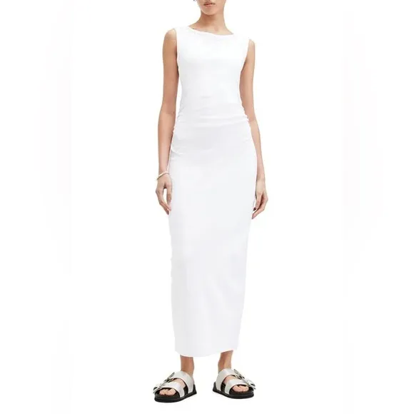 NEW ALLSAINTS Womens Maxi Dress Optic White Size 2 Katarina Boat Neck Slim Fit