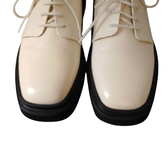 NEW Anthropologie Maeve Cream Lace-Up Lug Sole Oxford Flats Size 10