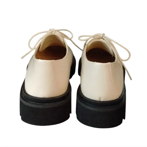 NEW Anthropologie Maeve Cream Lace-Up Lug Sole Oxford Flats Size 10