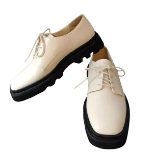 NEW Anthropologie Maeve Cream Lace-Up Lug Sole Oxford Flats Size 10