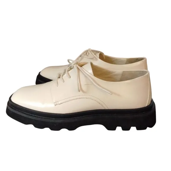 NEW Anthropologie Maeve Cream Lace-Up Lug Sole Oxford Flats Size 10