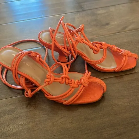 NEW Anthropologie Orange Leather Strappy Wrap Heeled Sandals US 6