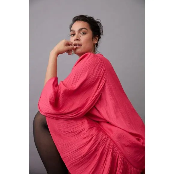 New Anthropologie Sabia Flounced Long Sleeve Tunic Dress $148 Size SMALL Pink