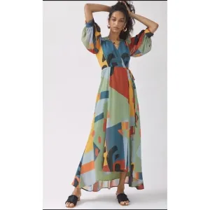 New Anthropologie x Hutch Abstract Wrap Maxi Dress Size XS