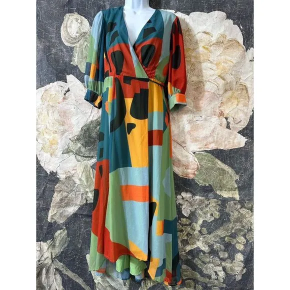 New Anthropologie x Hutch Abstract Wrap Maxi Dress Size XS