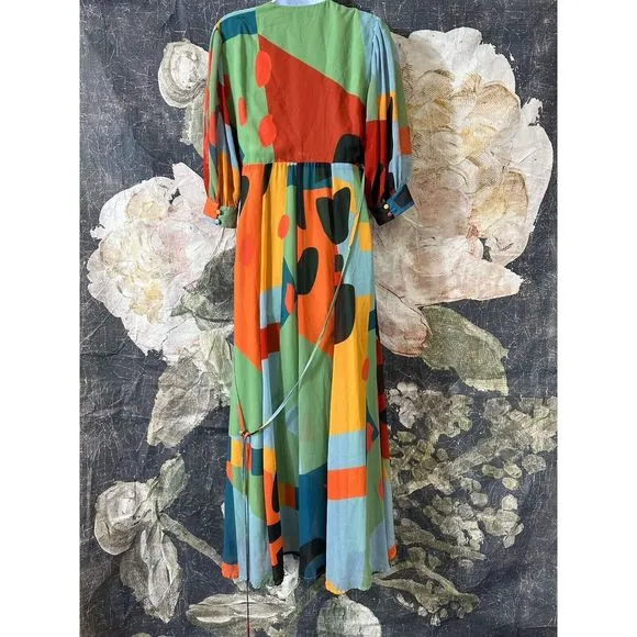 New Anthropologie x Hutch Abstract Wrap Maxi Dress Size XS