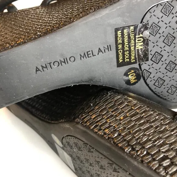 New ANTONIO MELANI Black Ankle Wrap Tie Sandal Espadrille Wedge Gladiator 10