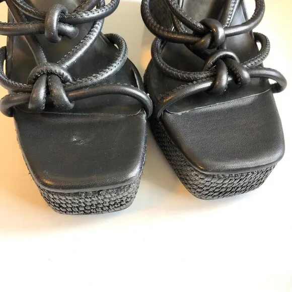 New ANTONIO MELANI Black Ankle Wrap Tie Sandal Espadrille Wedge Gladiator 10