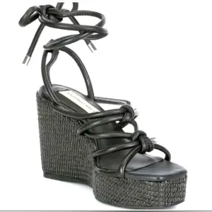New ANTONIO MELANI Black Ankle Wrap Tie Sandal Espadrille Wedge Gladiator 10
