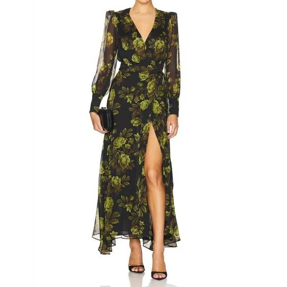 NEW BARDOT lucianna maxi dress in green and black
