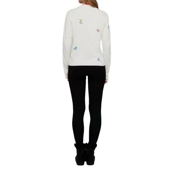 NEW BRODIE CASHMERE ski embroidery mock neck top in ice water