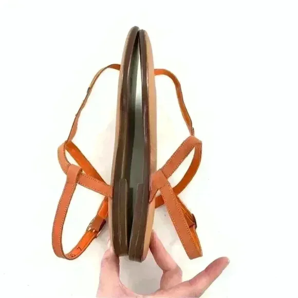New Bruno Valenti womens sandals size 7 orange leather t-strap gem