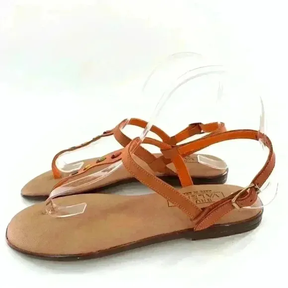New Bruno Valenti womens sandals size 7 orange leather t-strap gem