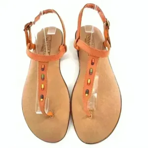 New Bruno Valenti womens sandals size 7 orange leather t-strap gem