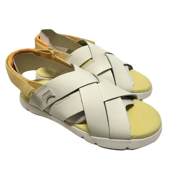 NEW Camper Girls Lightweight Leather Oruga Sandals Size 3 US 35 EU White Orange
