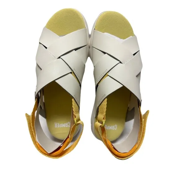NEW Camper Girls Lightweight Leather Oruga Sandals Size 3 US 35 EU White Orange