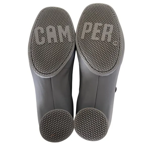 NEW! Camper Womans 7.5 Alright $189 Leather Ankle Boots Heel Round Toe Gray 38