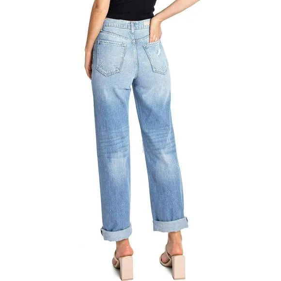 NEW CELLO high rise straight leg denim dad jeans in light denim