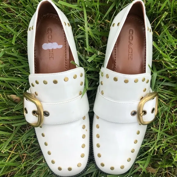 New Coach Studded White Leather Loafers Buckle Gucci Prada Labucq Celine Alexa