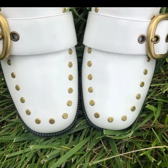 New Coach Studded White Leather Loafers Buckle Gucci Prada Labucq Celine Alexa
